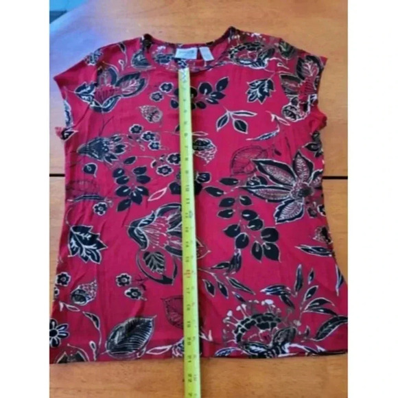Chicos Travelers Red & Black Floral Print Top Size 2 Womens L Made in USA - Picture 8 of 9